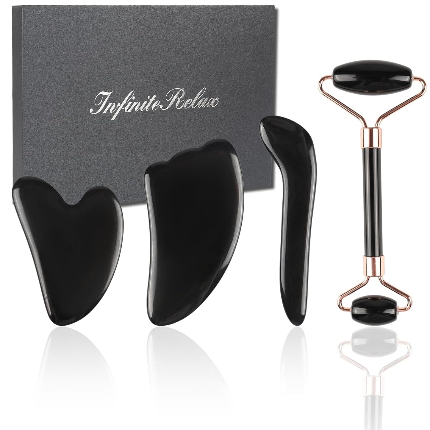 Natural Jade & Obsidian Gua Sha Set of 4 - Premium Face Sculpting Tools