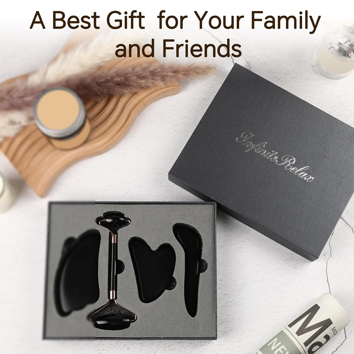 Natural Jade & Obsidian Gua Sha Set of 4 - Premium Face Sculpting Tools